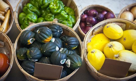 Last Farmer's 市场 of the 2011 growing season held in Corcoran Commons Dining Room. The event is organized by 餐饮服务 to provide students and others the opportunity to buy locally grown produce. Photographed for the 10/20/11 issue of Chronicle.