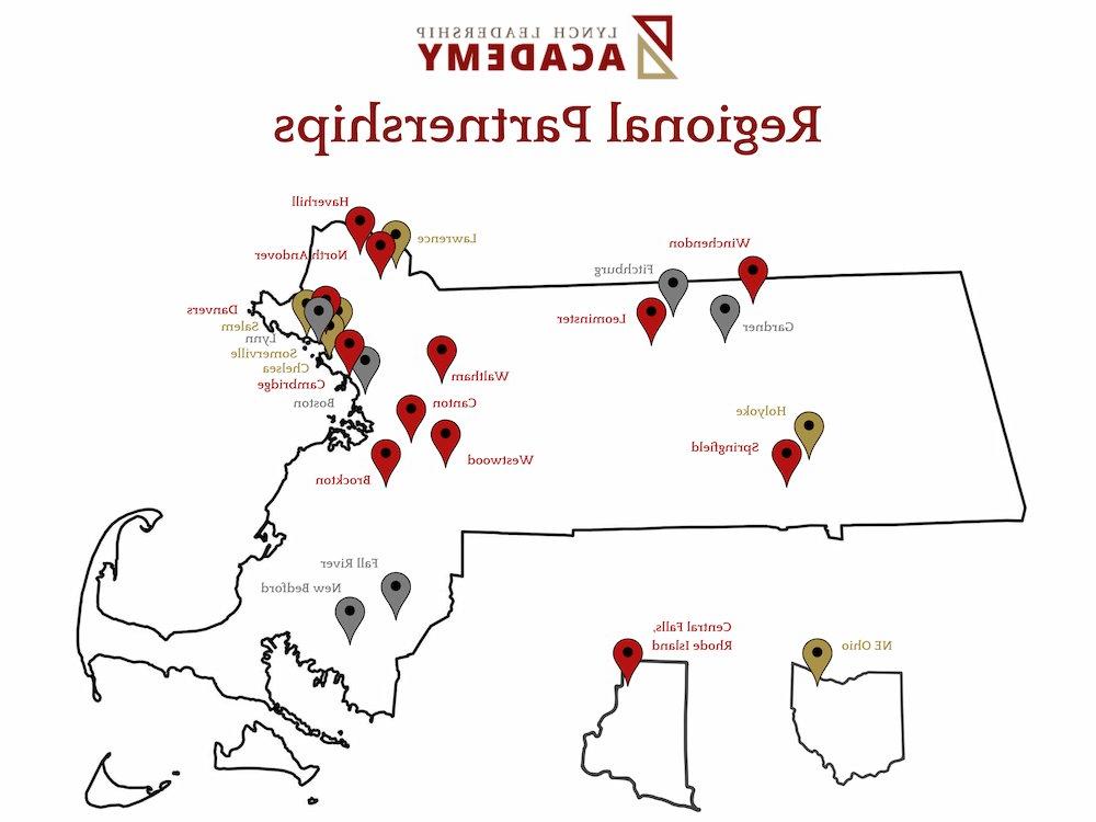 LLA Regional Partnership map of Massachusetts, Ohio, and Rhode Island