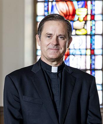 July 20, 2022 -- Boston College's Dean of the School of Theology and Ministry, Fr. Michael "Mick" McCarthy, SJ. Photographed in Simboli Hall.