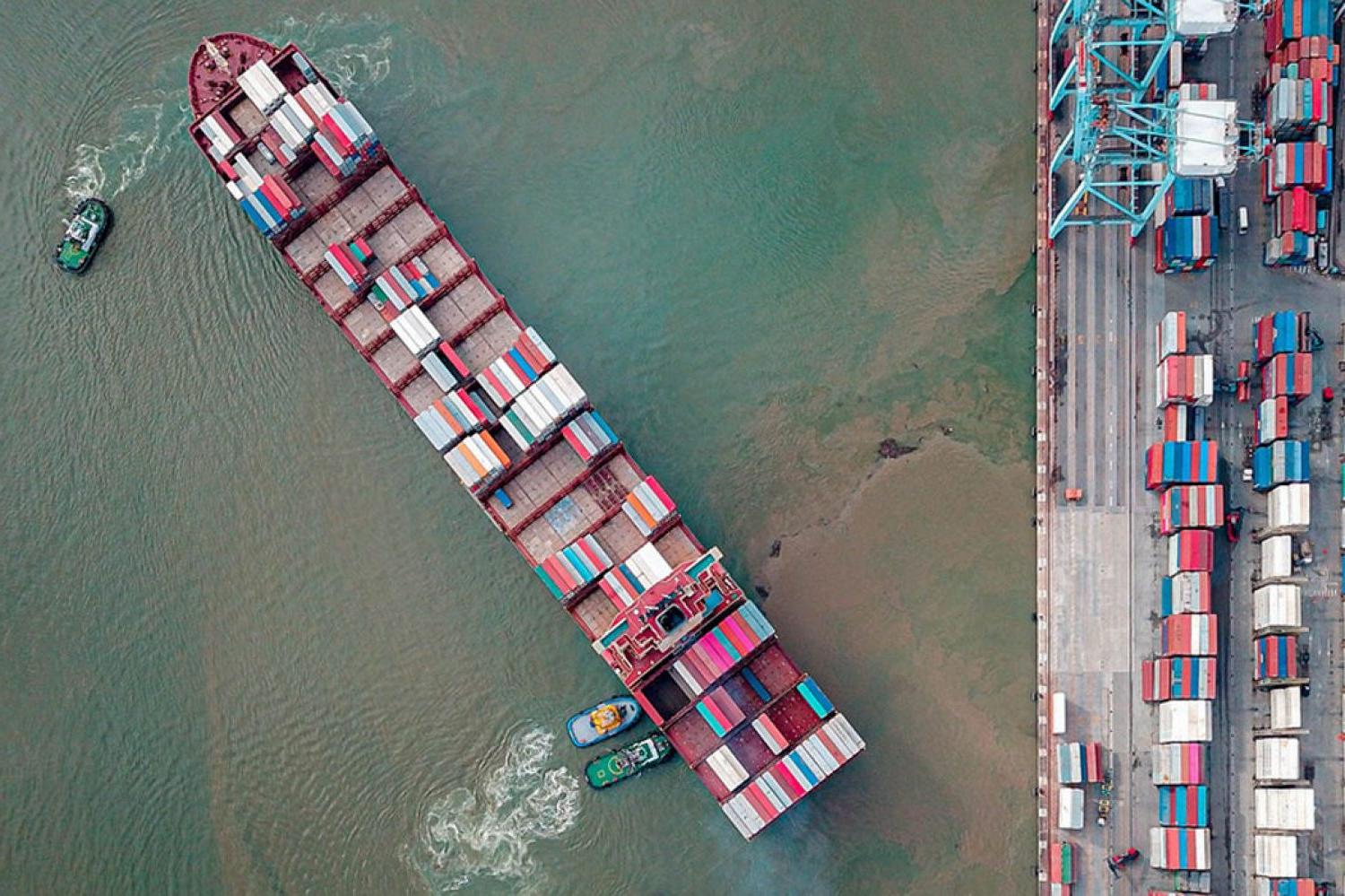 drone view of shipping containers